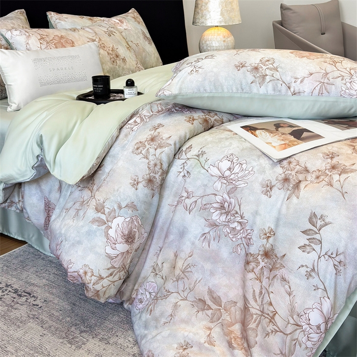 91家纺网 家纺一手货源 找家纺 优贝家纺 2026新款100%莱赛尔天丝面料数码印花四件套 馥郁