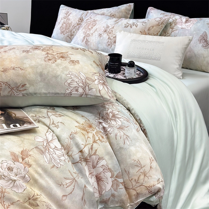 91家纺网 家纺一手货源 找家纺 优贝家纺 2026新款100%莱赛尔天丝面料数码印花四件套 馥郁