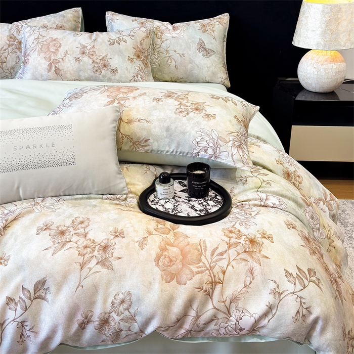 91家纺网 家纺一手货源 找家纺 优贝家纺 2026新款100%莱赛尔天丝面料数码印花四件套 馥郁