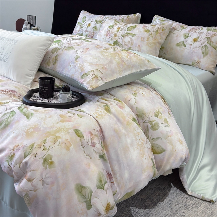 优贝家纺 2026新款100%莱赛尔天丝面料数码印花四件套 花开富贵