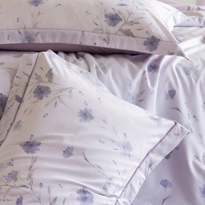 91家纺网 家纺一手货源 找家纺 立奥被业 2026新品冰丝棉夏被四件套竹节纱夏被四件套 翠韵春晓-紫