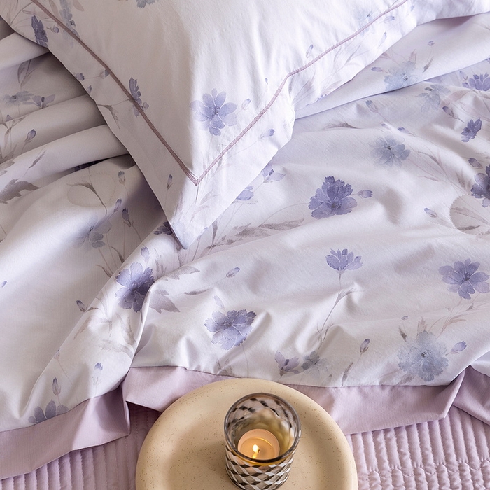 91家纺网 家纺一手货源 找家纺 立奥被业 2026新品冰丝棉夏被四件套竹节纱夏被四件套 翠韵春晓-紫