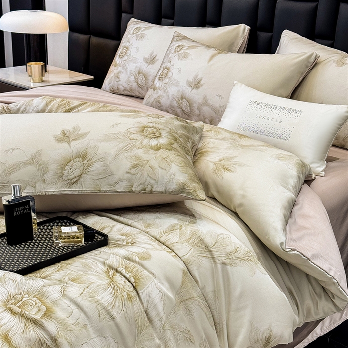 91家纺网 家纺一手货源 找家纺 优贝家纺 2026新款100%莱赛尔天丝面料数码印花四件套 花岛迷你