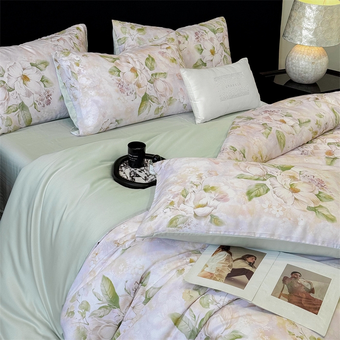 91家纺网 家纺一手货源 找家纺 优贝家纺 2026新款100%莱赛尔天丝面料数码印花四件套 花开富贵