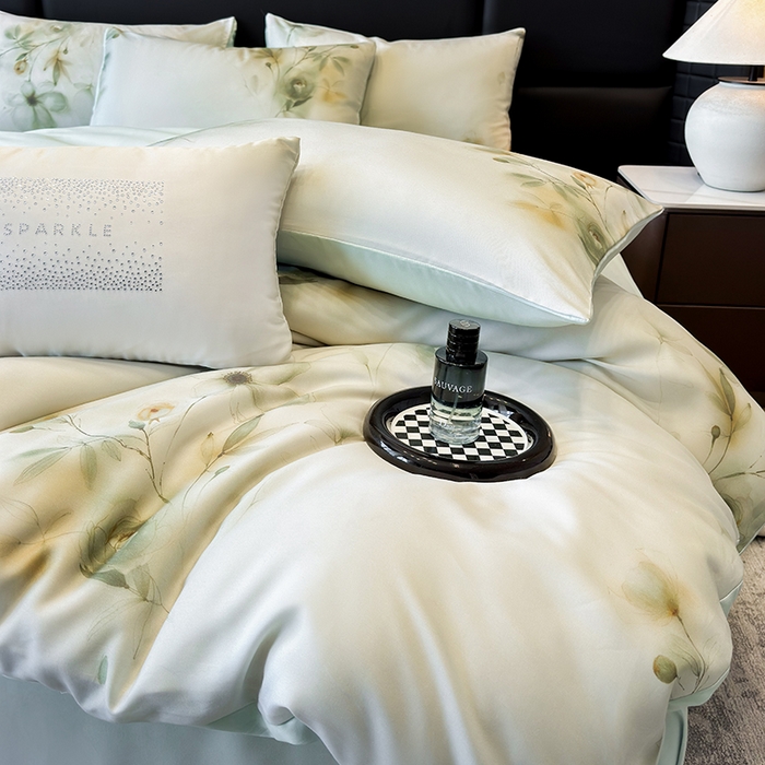 91家纺网 家纺一手货源 找家纺 优贝家纺 2026新款100%莱赛尔天丝面料数码印花四件套 金枝玉叶