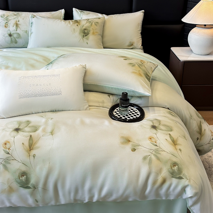 91家纺网 家纺一手货源 找家纺 优贝家纺 2026新款100%莱赛尔天丝面料数码印花四件套 金枝玉叶