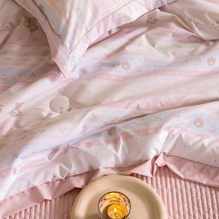 91家纺网 家纺一手货源 找家纺 立奥被业 2026新品冰丝棉夏被四件套竹节纱夏被四件套 动物乐园-粉