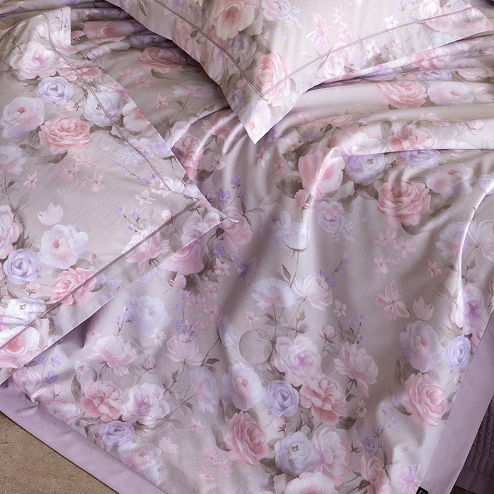 91家纺网 家纺一手货源 找家纺 立奥被业 2026新品冰丝棉夏被四件套竹节纱夏被四件套 风语花序-紫