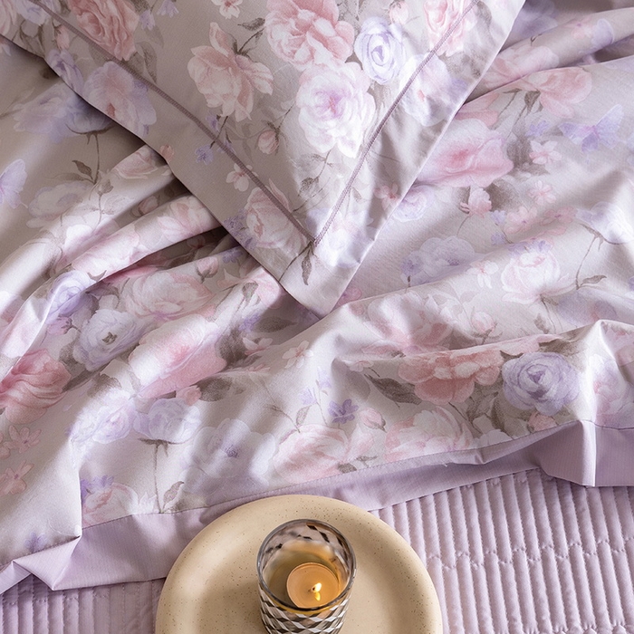 91家纺网 家纺一手货源 找家纺 立奥被业 2026新品冰丝棉夏被四件套竹节纱夏被四件套 风语花序-紫