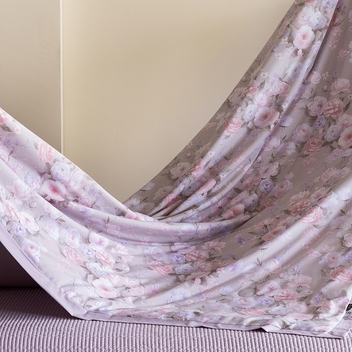 91家纺网 家纺一手货源 找家纺 立奥被业 2026新品冰丝棉夏被四件套竹节纱夏被四件套 风语花序-紫