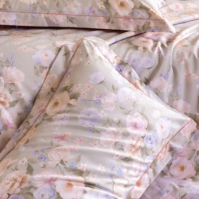 91家纺网 家纺一手货源 找家纺 立奥被业 2026新品冰丝棉夏被四件套竹节纱夏被四件套 风语花絮-粉