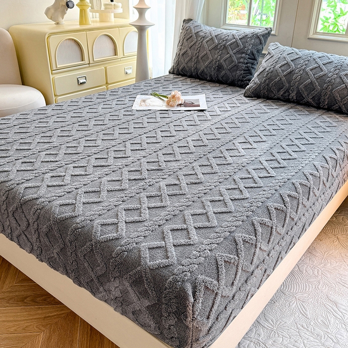 91家纺网 家纺一手货源 找家纺 沐珩家纺 2026新款亲肤舒适加厚保暖塔芙绒系列单品床笠 珊瑚灰