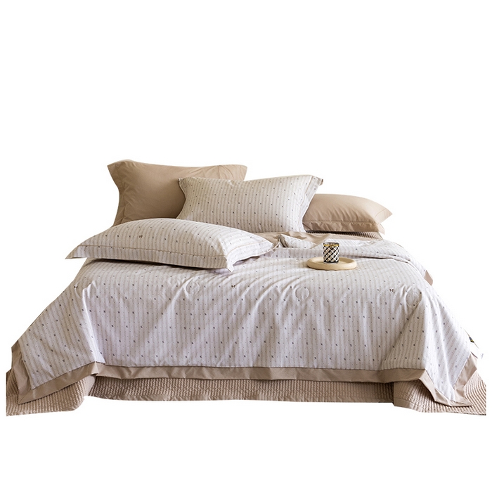 91家纺网 家纺一手货源 找家纺 立奥被业 2026新品冰丝棉夏被四件套竹节纱夏被四件套 结梦浮点-咖