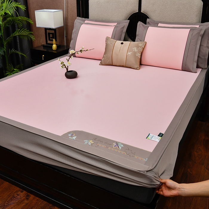 91家纺网 家纺一手货源 找家纺 （总）小牛席业 2026新款小千鸟格枫叶款（床笠款）抗菌席凉席藤席冰藤席冰丝席草席竹席乳胶席凉感豆豆席