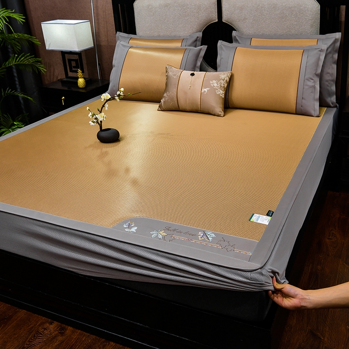 小牛席业 2026新款小千鸟格枫叶款（床笠款）抗菌席凉席藤席冰藤席冰丝席草席竹席乳胶席凉感豆豆席 小千鸟格-枫叶抗菌席（床笠款）咖色