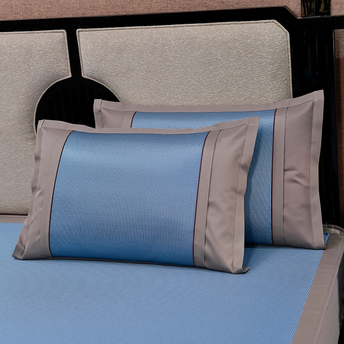 91家纺网 家纺一手货源 找家纺 小牛席业 2026新款小千鸟格枫叶款（床笠款）抗菌席凉席藤席冰藤席冰丝席草席竹席乳胶席凉感豆豆席 小千鸟格-枫叶抗菌席（床笠款）蓝色