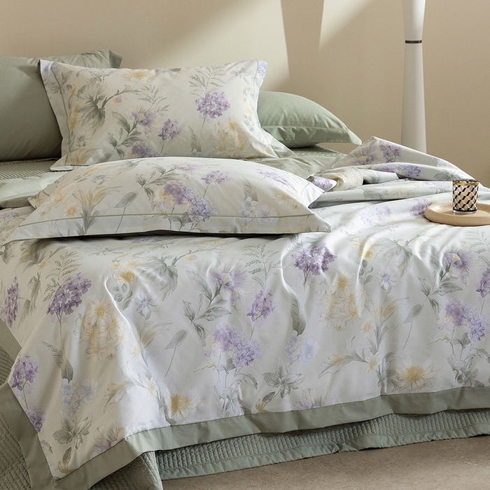 91家纺网 家纺一手货源 找家纺 立奥被业 2026新品冰丝棉夏被四件套竹节纱夏被四件套 静籁之息-绿