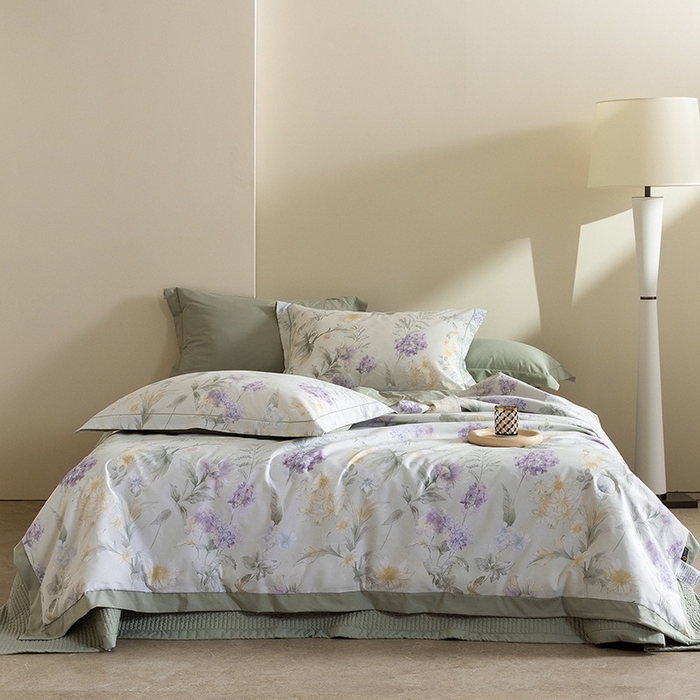 91家纺网 家纺一手货源 找家纺 立奥被业 2026新品冰丝棉夏被四件套竹节纱夏被四件套 静籁之息-绿