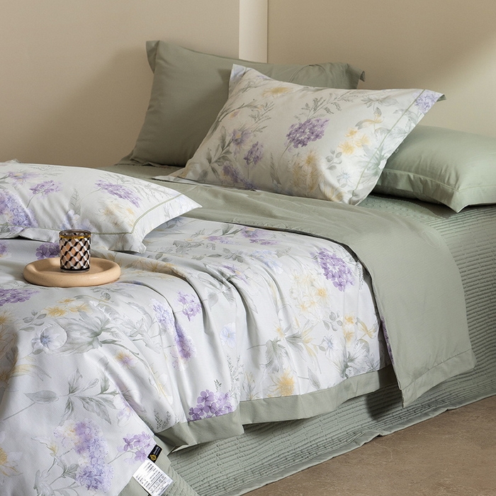 91家纺网 家纺一手货源 找家纺 立奥被业 2026新品冰丝棉夏被四件套竹节纱夏被四件套 静籁之息-绿