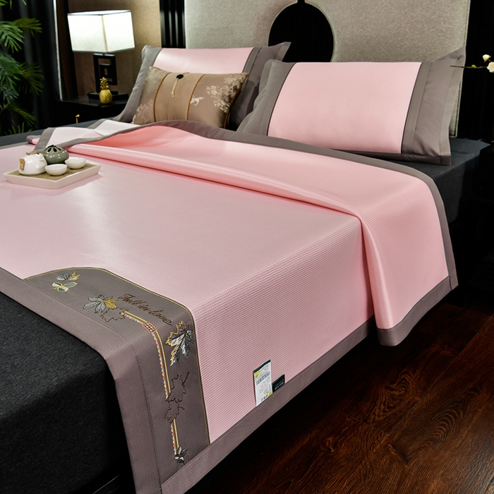 小牛席业 2026新款小千鸟格枫叶款轻奢风抗菌席凉席藤席冰藤席冰丝席草席竹席乳胶席凉感豆豆席 小千鸟格-枫叶抗菌席（粉色）