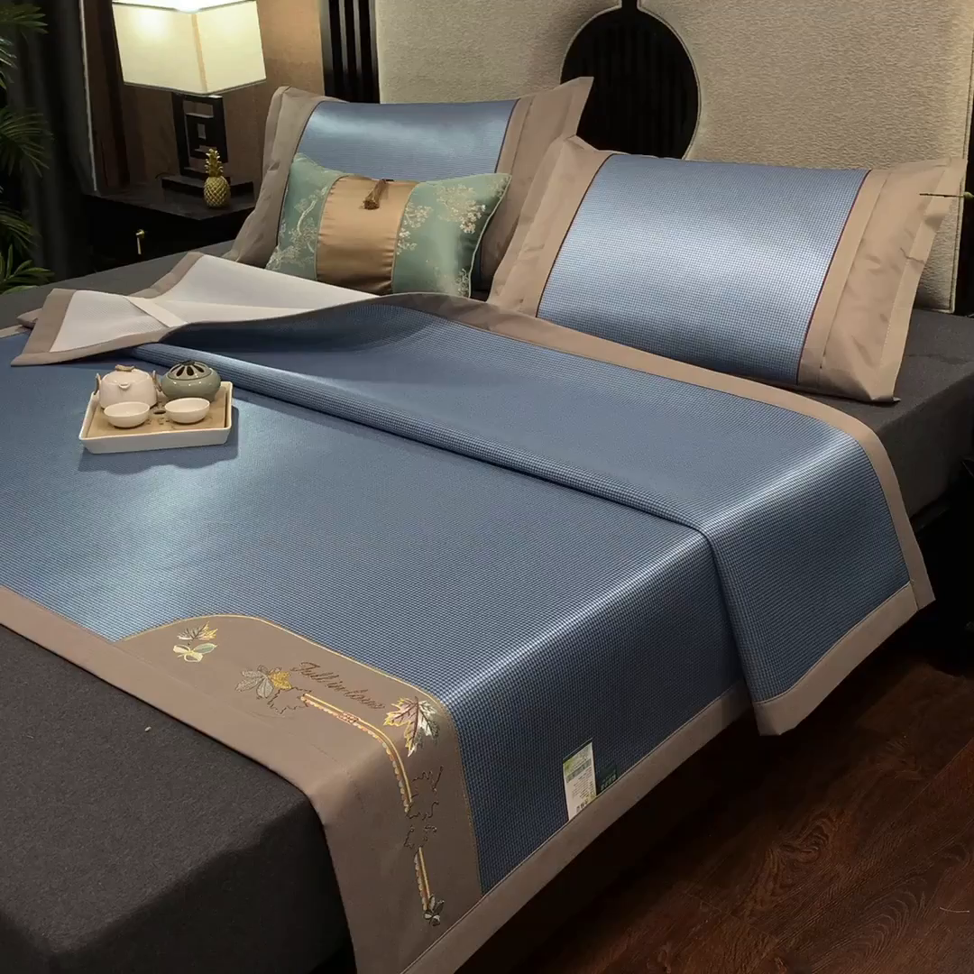 91家纺网 家纺一手货源 找家纺 （总）小牛席业 2026新款小千鸟格枫叶款轻奢风抗菌席凉席藤席冰藤席冰丝席草席竹席乳胶席凉感豆豆席