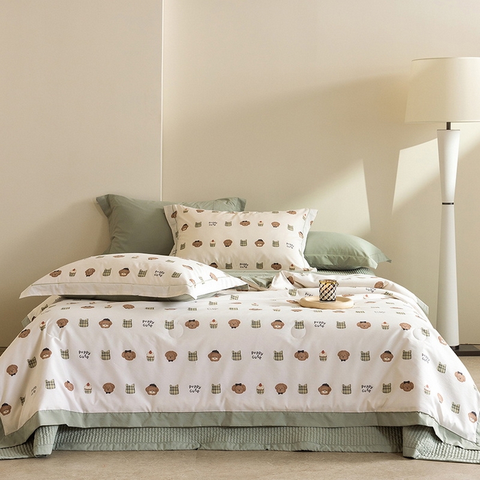 91家纺网 家纺一手货源 找家纺 立奥被业 2026新品冰丝棉夏被四件套竹节纱夏被四件套 萌首星罗-绿