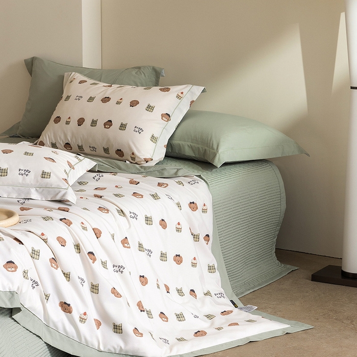 91家纺网 家纺一手货源 找家纺 立奥被业 2026新品冰丝棉夏被四件套竹节纱夏被四件套 萌首星罗-绿