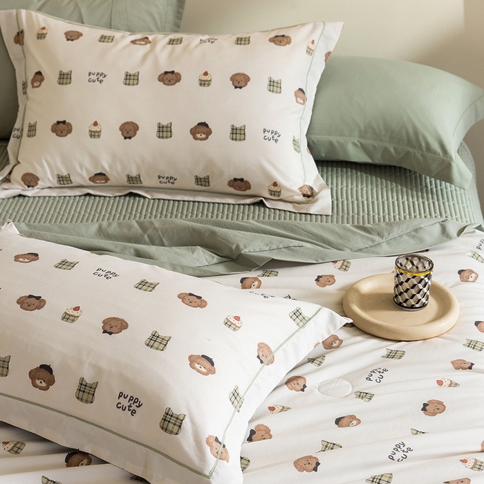 91家纺网 家纺一手货源 找家纺 立奥被业 2026新品冰丝棉夏被四件套竹节纱夏被四件套 萌首星罗-绿