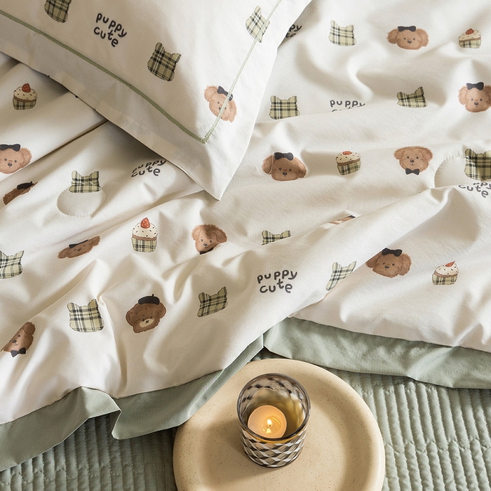 91家纺网 家纺一手货源 找家纺 立奥被业 2026新品冰丝棉夏被四件套竹节纱夏被四件套 萌首星罗-绿