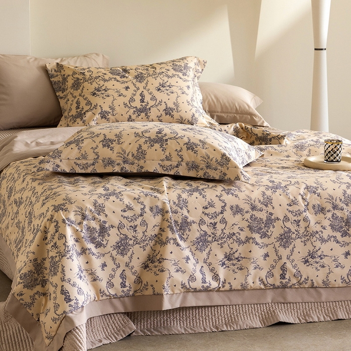 91家纺网 家纺一手货源 找家纺 立奥被业 2026新品冰丝棉夏被四件套竹节纱夏被四件套 青藤絮语-咖