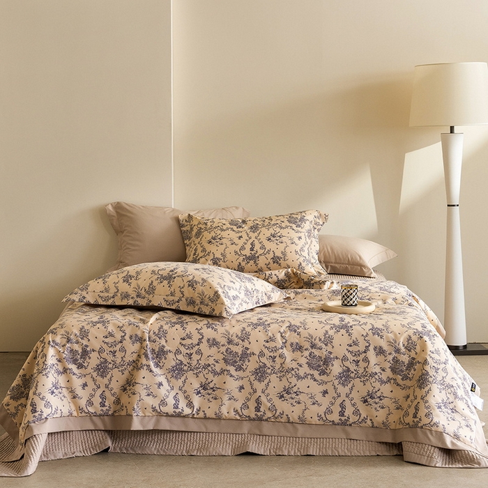 91家纺网 家纺一手货源 找家纺 立奥被业 2026新品冰丝棉夏被四件套竹节纱夏被四件套 青藤絮语-咖