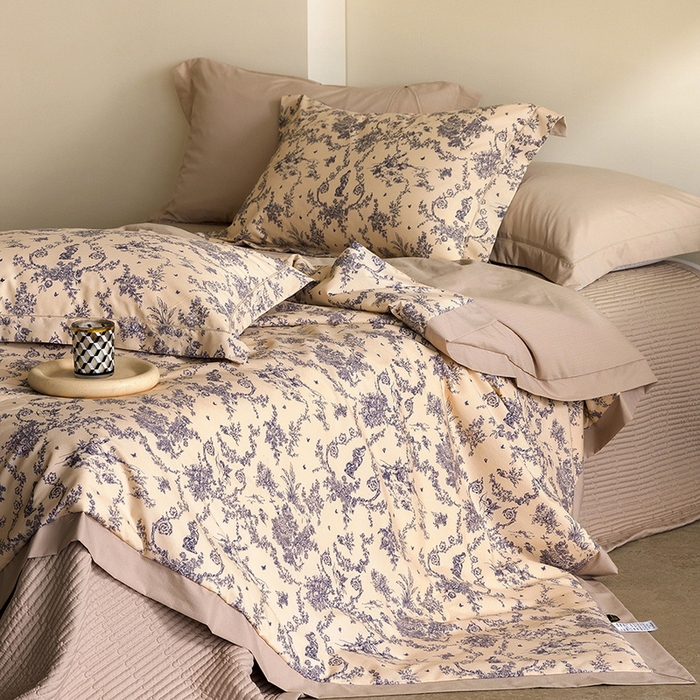 91家纺网 家纺一手货源 找家纺 立奥被业 2026新品冰丝棉夏被四件套竹节纱夏被四件套 青藤絮语-咖