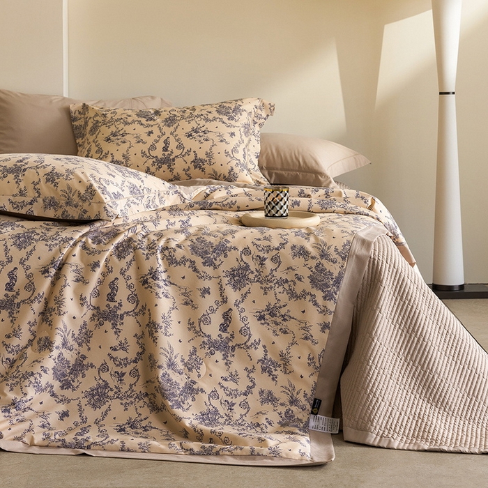 立奥被业 2026新品冰丝棉夏被四件套竹节纱夏被四件套 青藤絮语-咖