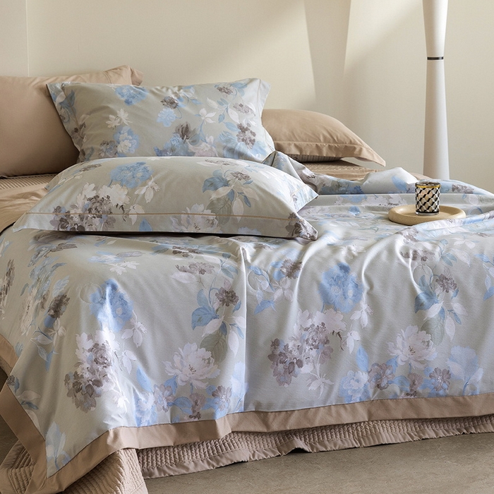 91家纺网 家纺一手货源 找家纺 立奥被业 2026新品冰丝棉夏被四件套竹节纱夏被四件套 水墨江南-咖