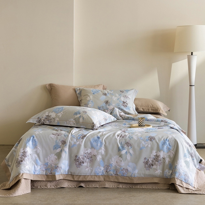 91家纺网 家纺一手货源 找家纺 立奥被业 2026新品冰丝棉夏被四件套竹节纱夏被四件套 水墨江南-咖