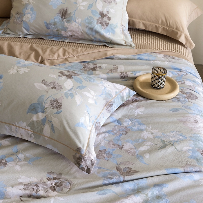 91家纺网 家纺一手货源 找家纺 立奥被业 2026新品冰丝棉夏被四件套竹节纱夏被四件套 水墨江南-咖