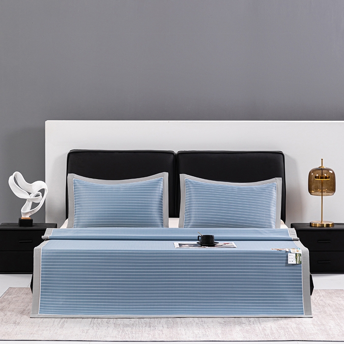 91家纺网 家纺一手货源 找家纺 小牛席业 2026新款无印风纯色凉感冰丝系列-床席款凉席藤席冰藤席冰丝席竹席乳胶席凉感豆豆席草席空调席 蓝色