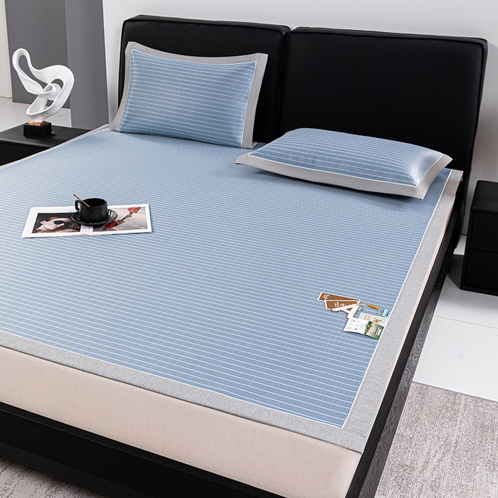 91家纺网 家纺一手货源 找家纺 小牛席业 2026新款无印风纯色凉感冰丝系列-床席款凉席藤席冰藤席冰丝席竹席乳胶席凉感豆豆席草席空调席 蓝色