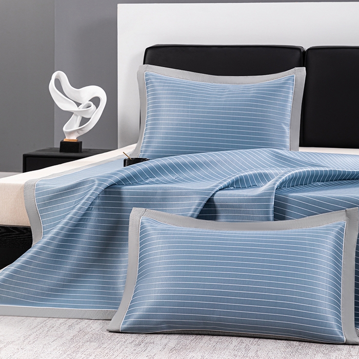 91家纺网 家纺一手货源 找家纺 小牛席业 2026新款无印风纯色凉感冰丝系列-床席款凉席藤席冰藤席冰丝席竹席乳胶席凉感豆豆席草席空调席 蓝色