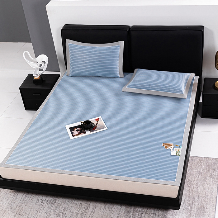 91家纺网 家纺一手货源 找家纺 小牛席业 2026新款无印风纯色凉感冰丝系列-床席款凉席藤席冰藤席冰丝席竹席乳胶席凉感豆豆席草席空调席 蓝色