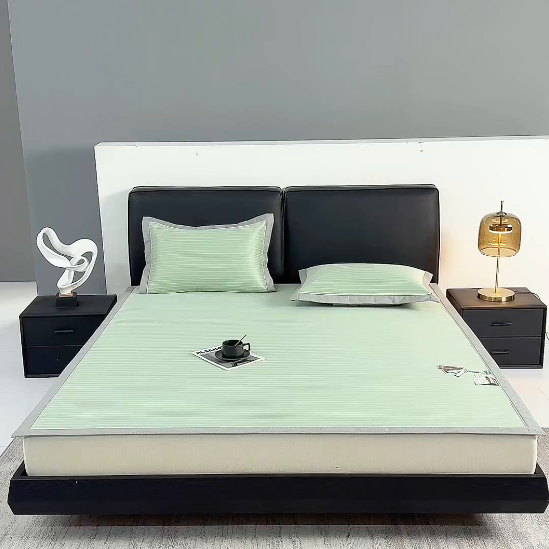 91家纺网 家纺一手货源 找家纺 小牛席业 2026新款无印风纯色凉感冰丝系列-床席款凉席藤席冰藤席冰丝席竹席乳胶席凉感豆豆席草席空调席 绿色