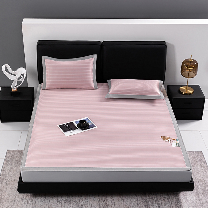 91家纺网 家纺一手货源 找家纺 小牛席业 2026新款无印风纯色凉感冰丝系列（床笠款）凉席藤席冰藤席冰丝席竹席乳胶席凉感豆豆席草席空调席 粉色