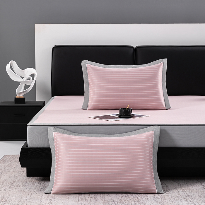 91家纺网 家纺一手货源 找家纺 小牛席业 2026新款无印风纯色凉感冰丝系列（床笠款）凉席藤席冰藤席冰丝席竹席乳胶席凉感豆豆席草席空调席 粉色