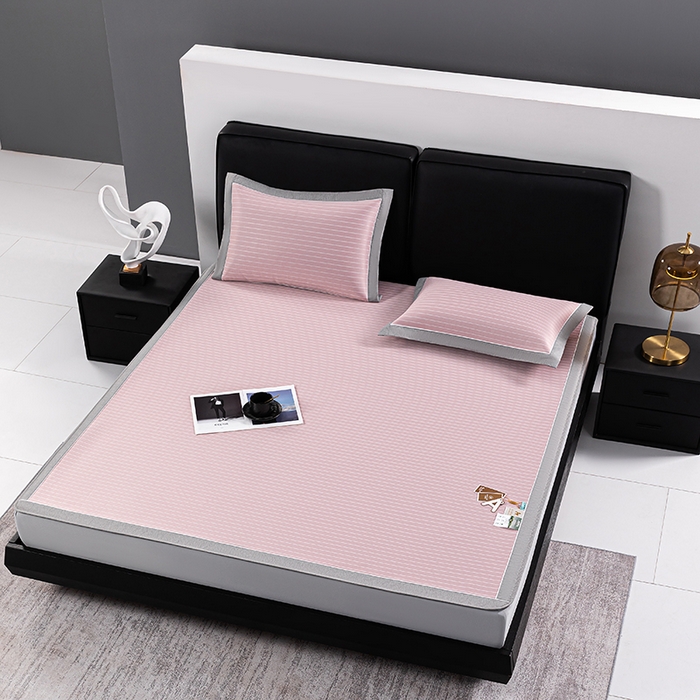 91家纺网 家纺一手货源 找家纺 小牛席业 2026新款无印风纯色凉感冰丝系列（床笠款）凉席藤席冰藤席冰丝席竹席乳胶席凉感豆豆席草席空调席 粉色