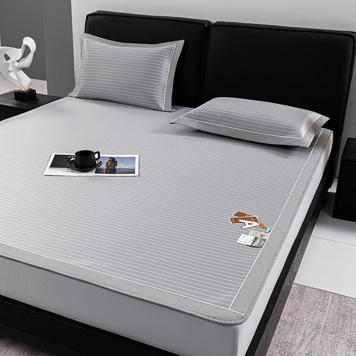 91家纺网 家纺一手货源 找家纺 小牛席业 2026新款无印风纯色凉感冰丝系列（床笠款）凉席藤席冰藤席冰丝席竹席乳胶席凉感豆豆席草席空调席 灰色