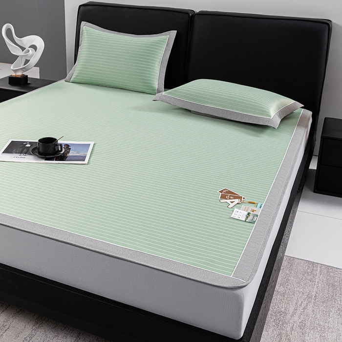 91家纺网 家纺一手货源 找家纺 小牛席业 2026新款无印风纯色凉感冰丝系列（床笠款）凉席藤席冰藤席冰丝席竹席乳胶席凉感豆豆席草席空调席 绿色