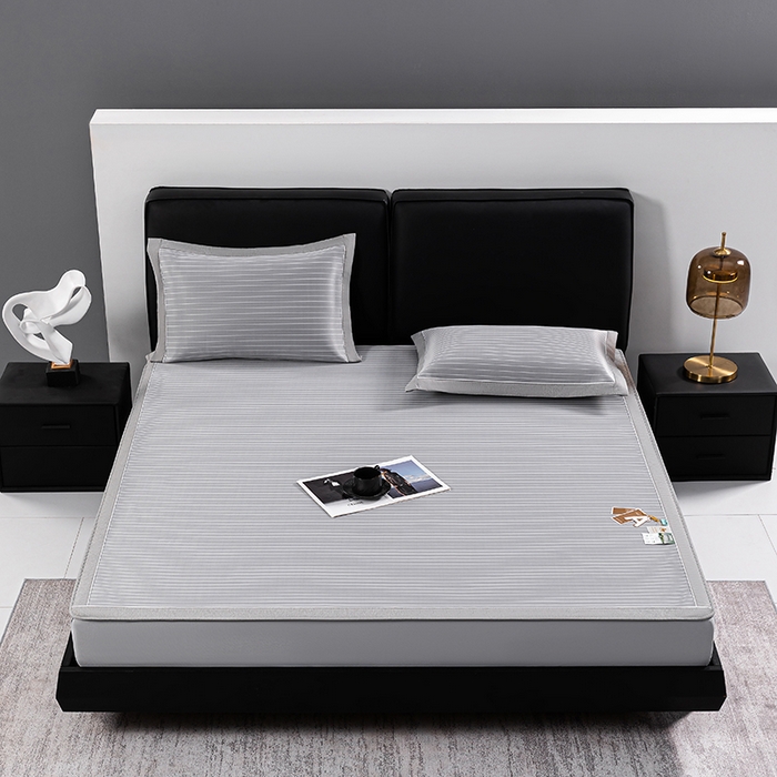 91家纺网 家纺一手货源 找家纺 小牛席业 2026新款无印风纯色凉感冰丝系列（床笠款）凉席藤席冰藤席冰丝席竹席乳胶席凉感豆豆席草席空调席 灰色