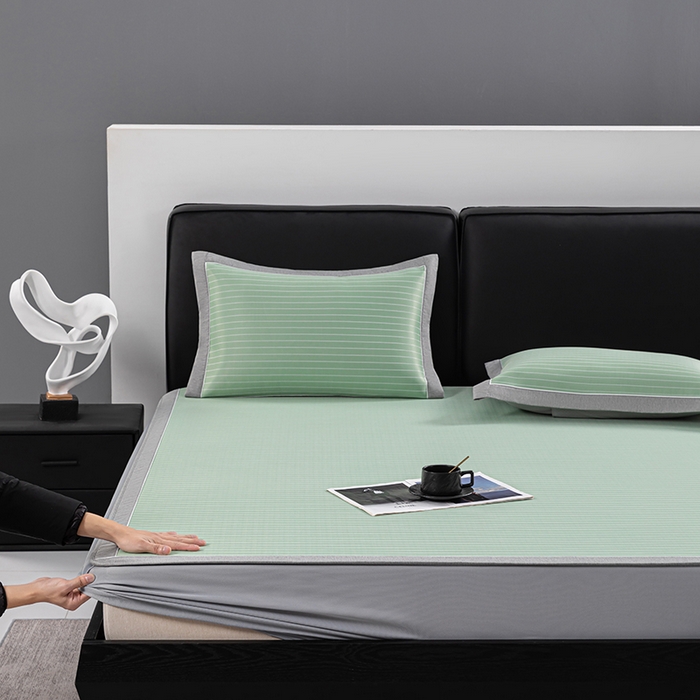 小牛席业 2026新款无印风纯色凉感冰丝系列（床笠款）凉席藤席冰藤席冰丝席竹席乳胶席凉感豆豆席草席空调席 绿色