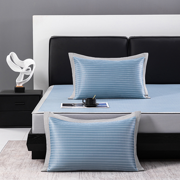 91家纺网 家纺一手货源 找家纺 小牛席业 2026新款无印风纯色凉感冰丝系列（床笠款）凉席藤席冰藤席冰丝席竹席乳胶席凉感豆豆席草席空调席 蓝色