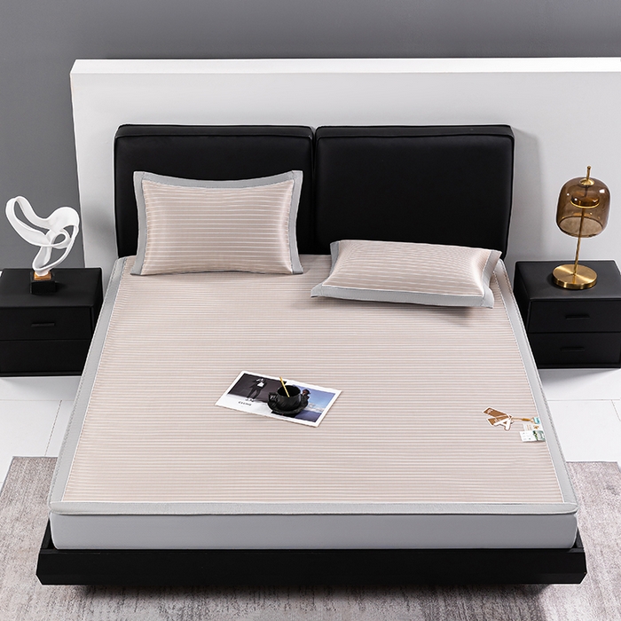 91家纺网 家纺一手货源 找家纺 小牛席业 2026新款无印风纯色凉感冰丝系列（床笠款）凉席藤席冰藤席冰丝席竹席乳胶席凉感豆豆席草席空调席 香槟